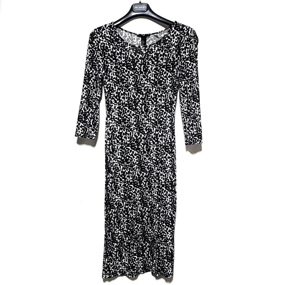 H&M Black animal Print Lightweight Bodycon 3/4 Sleeves Dress Shirt Sz XS